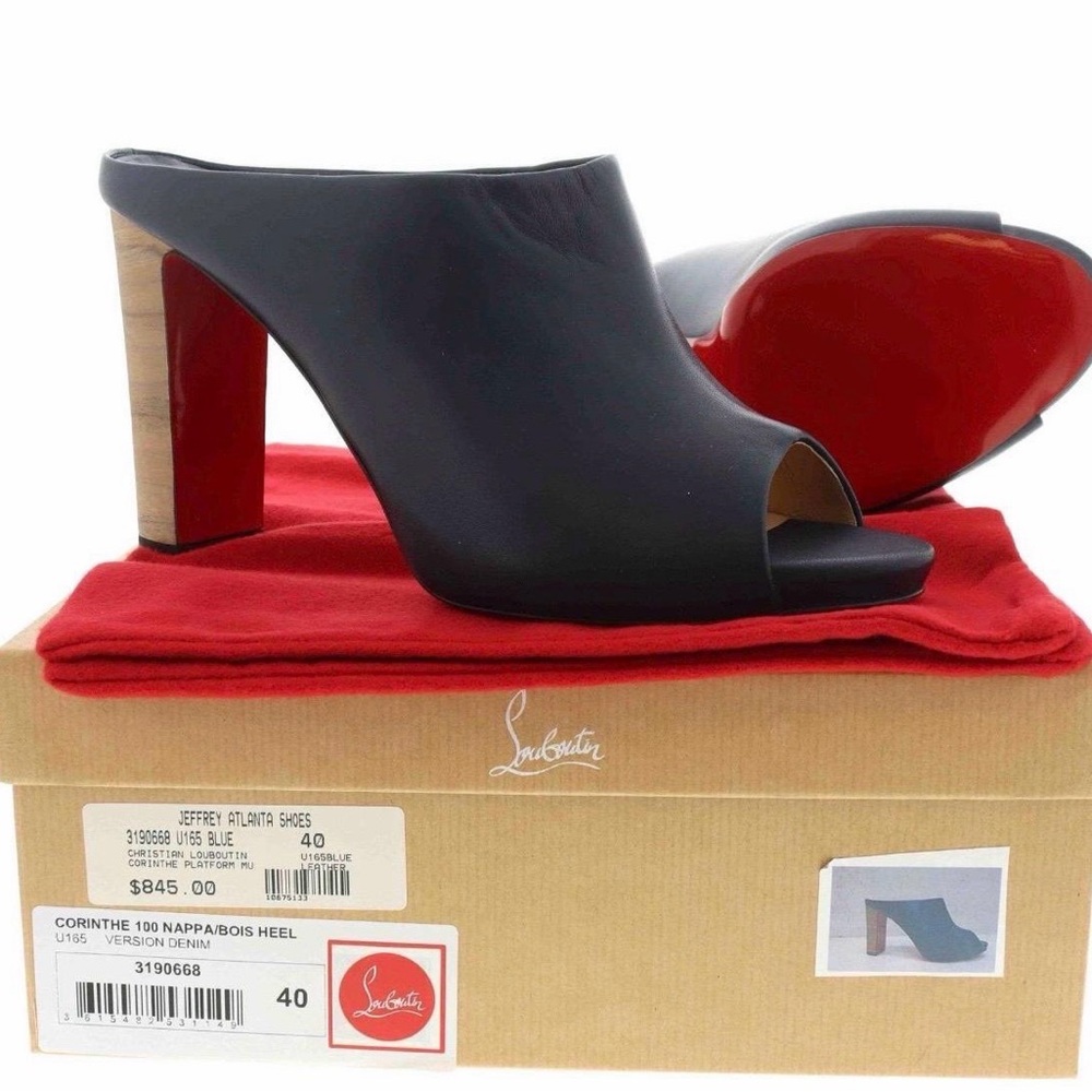 Christian Louboutin Black Leather Peep-Toe Mules with Red Soles